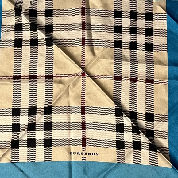 Burberry Teal and Beige Checkered Silk Scarf - Picture 3 of 9
